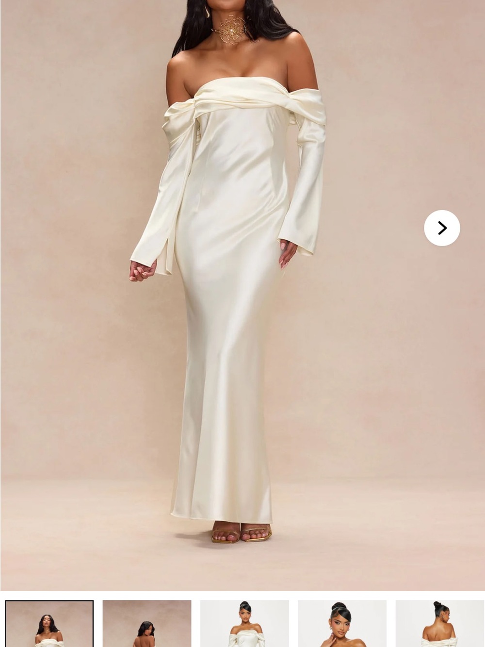 Fashion Nova Strapless Satin Gown in Ivory